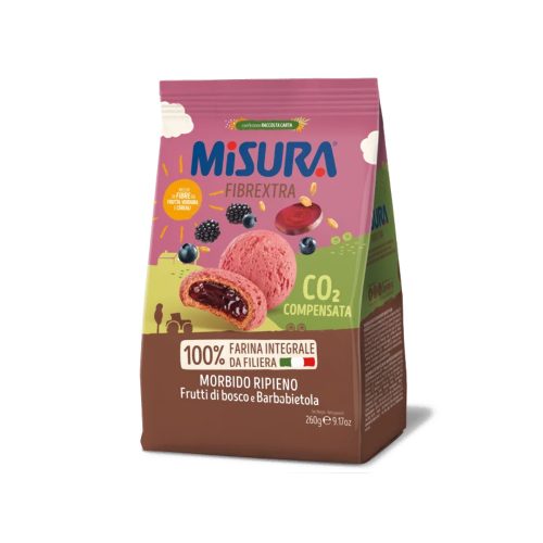 Misura Fibrextra erdei gyümölcsös-céklás, rostdús töltött keksz, 260g