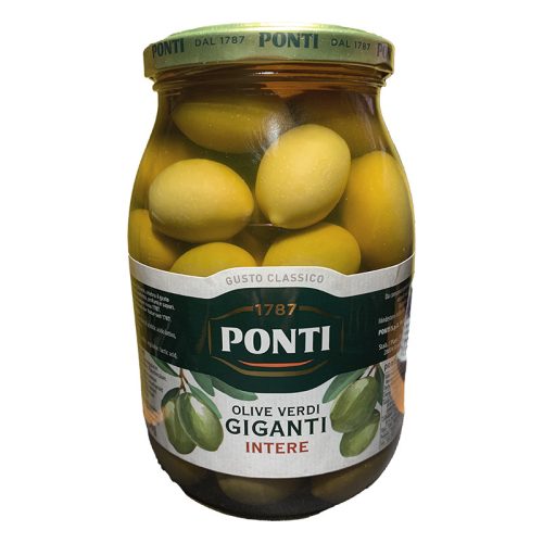 Ponti Olive Verdi Giganti Intere zöld olajbogyó sós lében, 1000g